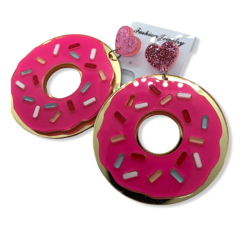 Acrylic Pink Frosted Donut Drop Earrings