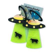 Load image into Gallery viewer, UFO Beaming Up Cow Laser Cut Earrings