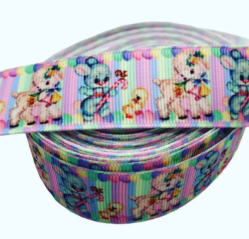 Animal Trio with Lamb Grosgrain Ribbon Per Yard