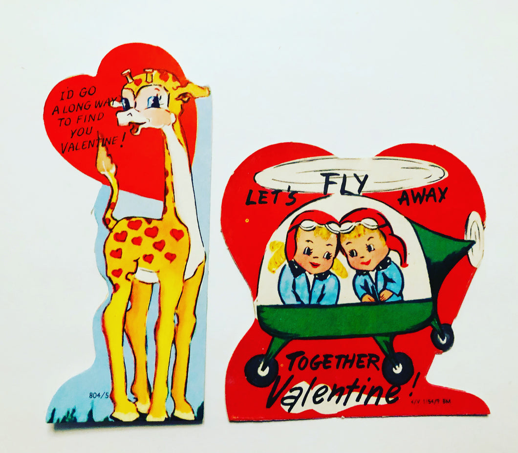 1950’s Unused Children’s Valentines Cards Airplane/Giraffe