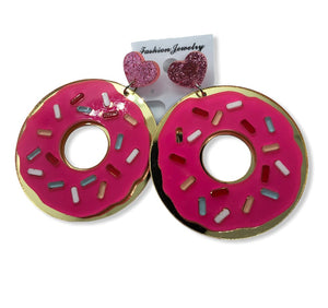 Acrylic Pink Frosted Donut Drop Earrings