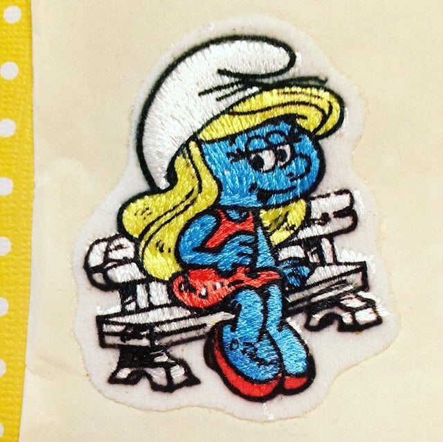 1980s Smurfette on Bench Iron On Patch