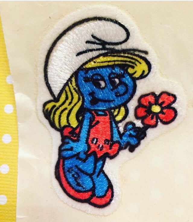 1980s Smurfette with Flower Iron On Patch